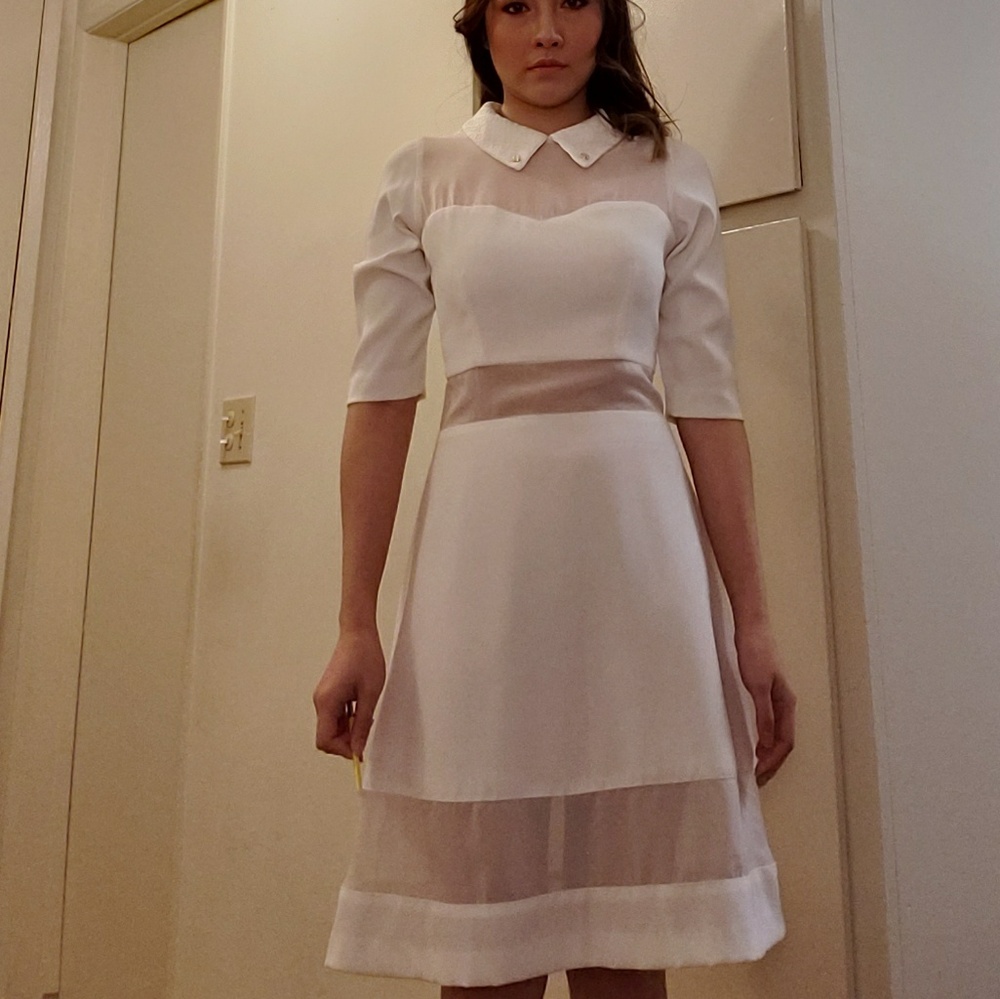 White simple see through sexy skirt dress